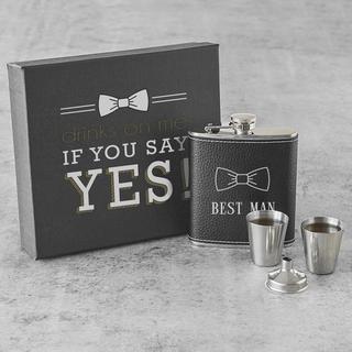 Best Man 4-Piece Leather Wrapped Flask Set