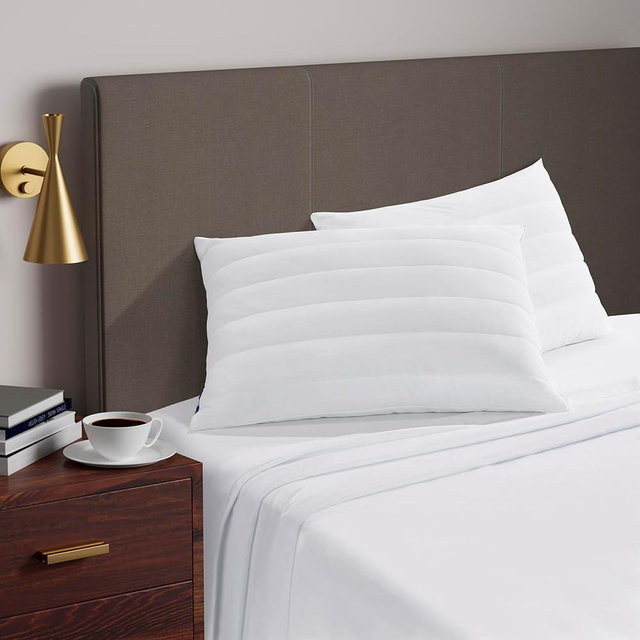 Serta Down Illusion Quilted Hypoallergenic Soft/Medium Bed Pillows for Side, Stomach or Back Sleepers (2 Pack), Queen, White Cooling