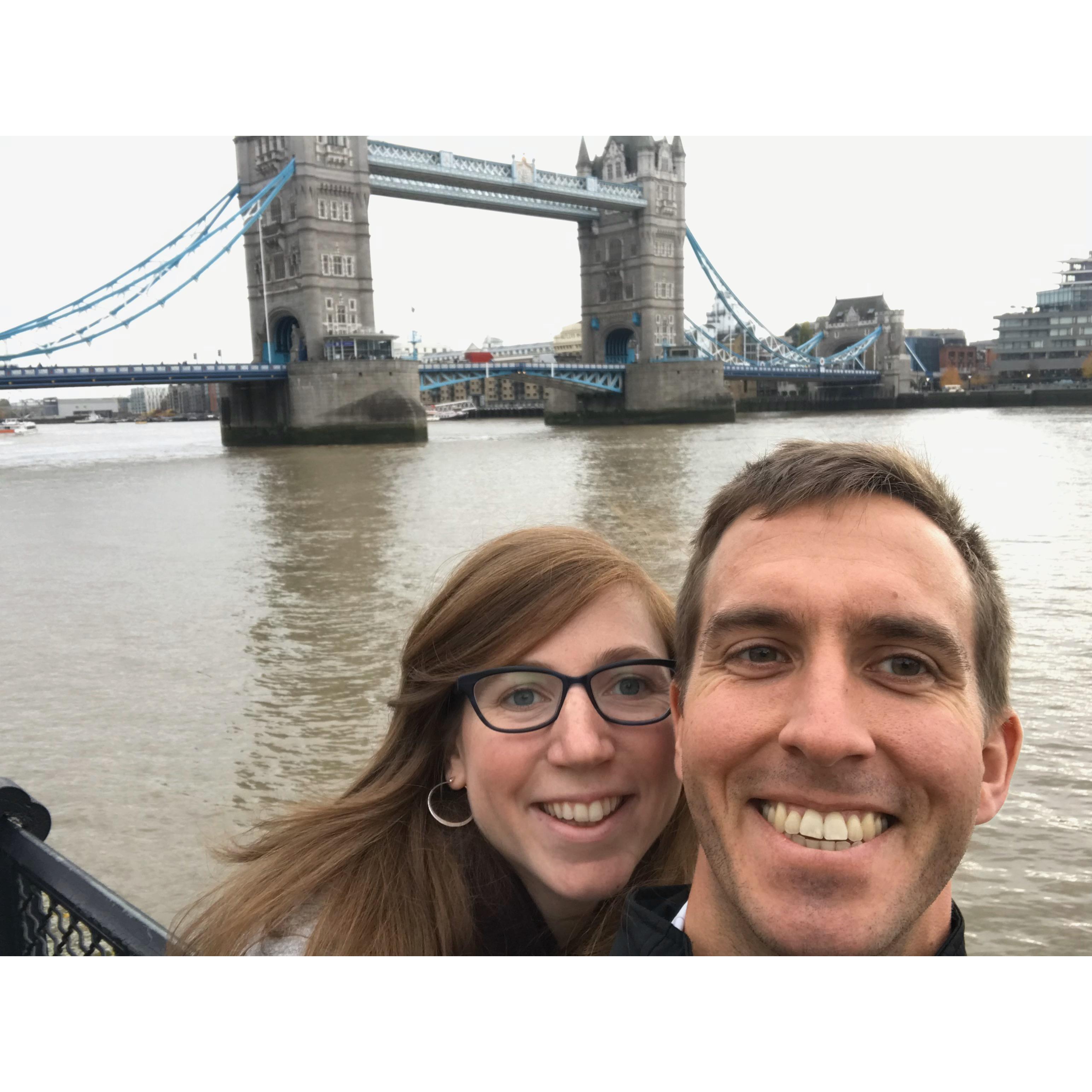 Standing in front of Tower Bridge outside the Tower of London. November 2018