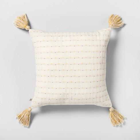 Striped Reversible Throw Pillow with Tassel Cream / Yellow - Hearth & Hand™ with Magnolia