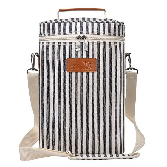 Tirrinia 2 Bottle Wine Tote Carrier - Insulated Padded Portable Versatile Cooler Bag for Travel, BYOB Restaurant, Wine Tasting, Party, Great Christmas Gift for Wine Lover, Stripe