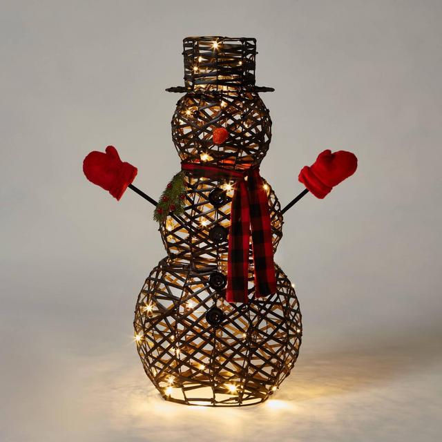 34" Faux Rattan Snowman LED Novelty Sculpture Light - Wondershop™