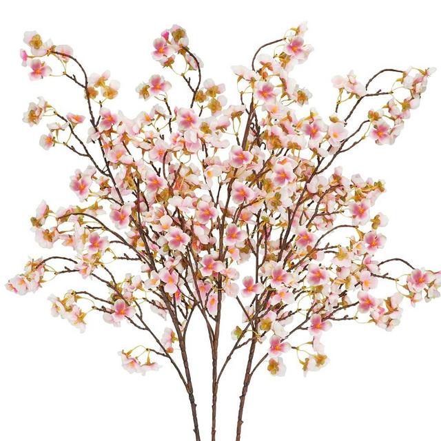 Uieke Silk Cherry Blossom Branches, 40.5in Artificial Cherry Blossom Flowers Long Stems Fake Flowers Vase Arrangements for Wedding Home Japanese Decor, Set of 8, Pink