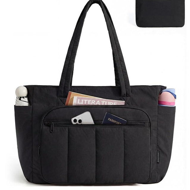 BAGSMART Tote Bag for Women, 2 Set Tote Bag with Zipper, Quilted Nurse Handbags for Work Travel College | 20L Capacity, 15.6'' Laptop Bag, with Cosmetic Bag, Carry on Bag, Nurse Gym Bag