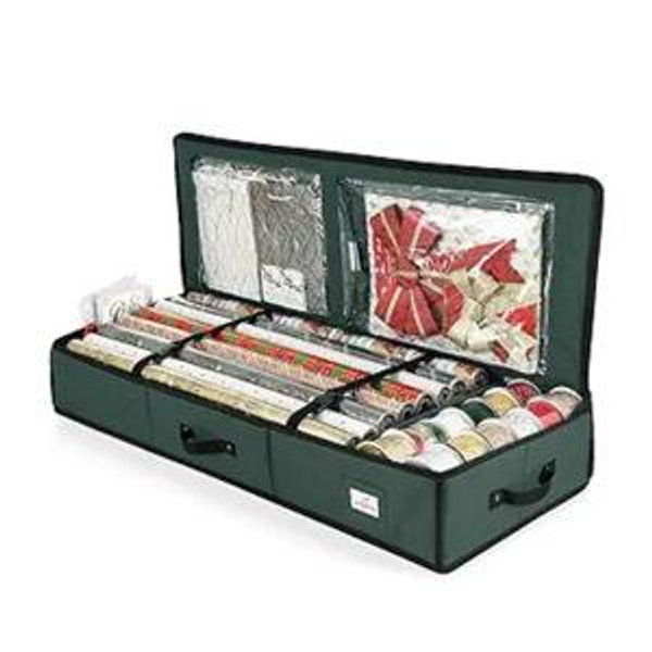 Hearth & Harbor Wrapping Paper Storage Container - Christmas Storage Bag with Interior Pockets - Gift Wrapping Organizer Storage Fits Up to 22 Rolls of 40" - Tear Proof Wrapping Paper Organizer