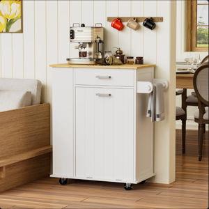 Rolling Kitchen Island With Trash Can Storage - White