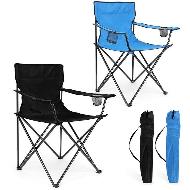 Foldable Camping Chair Set of 2, HaSteeL Folding Camp Chairs & Carrying Bags for Adults, Portable for Lawn, Outdoors, Fishing, Hiking, Travel, Picnic, Beach, Oversized & Supports 275lbs (Black & Blue)