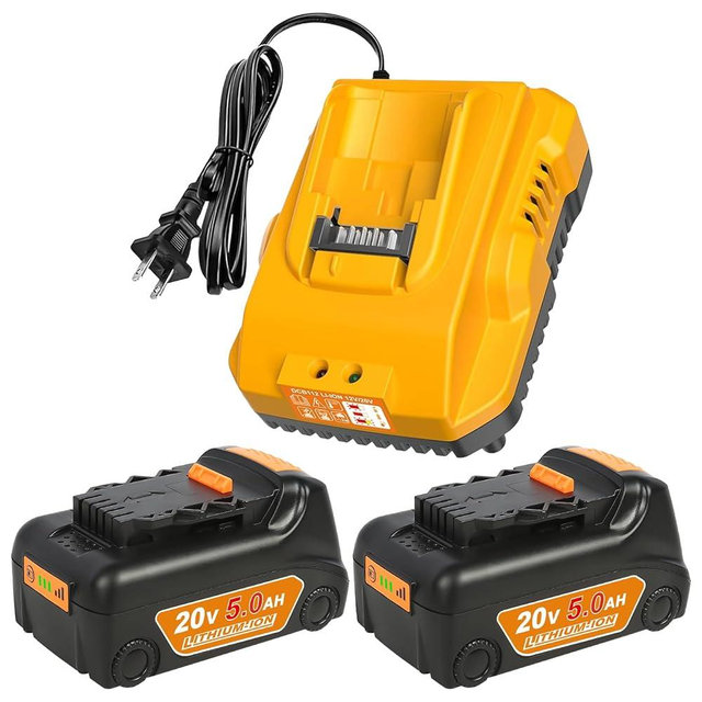 20V Max Battery Replacement 2-Pack for Dewalt Battery - Upgraded 5.0Ah High Capacity with DCB112 Battery Charger Station for DCB200 DCB120