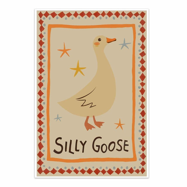 Silly Goose Posters Print, Trendy Ctue Yellow Goose Wall Art, Quirky Gooes Aesthetic Canvas Picture Painting for Girl's Nursery Room Decor 8 x 12 Inch Unframed