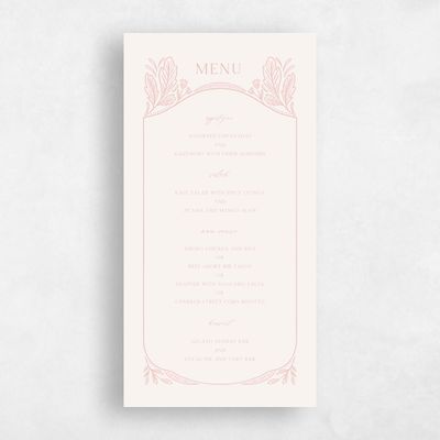 Dusty Peach, Pink Wedding Menu - Caleania