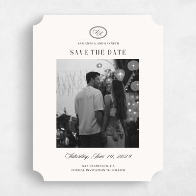 Beige Ticket Wedding Save the Date - Cillian Photo