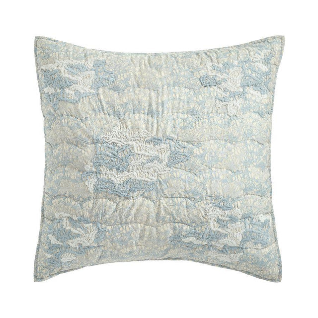 Coral Reef Embroidered Quilted Sham, Blue, Euro