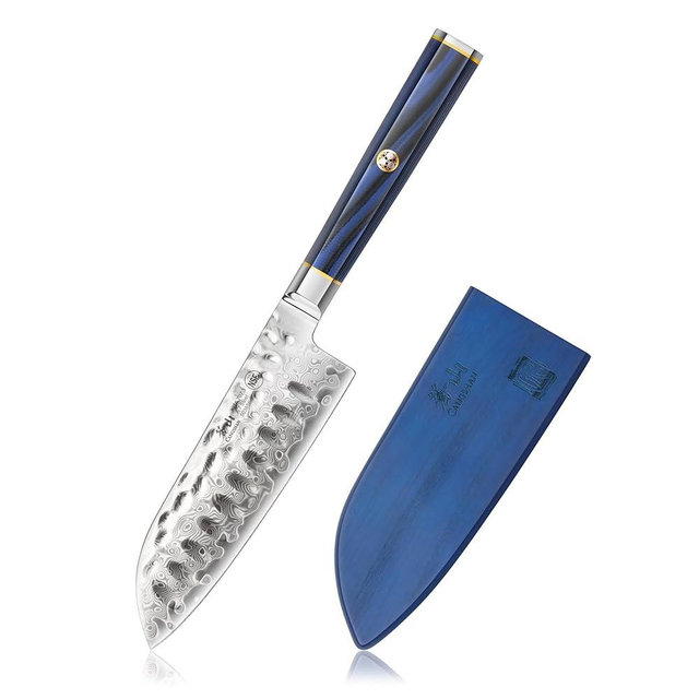 Cangshan KITA Series 5-Inch Santoku Knife with Sheath, High Carbon X-7 Damascus Steel, 503886