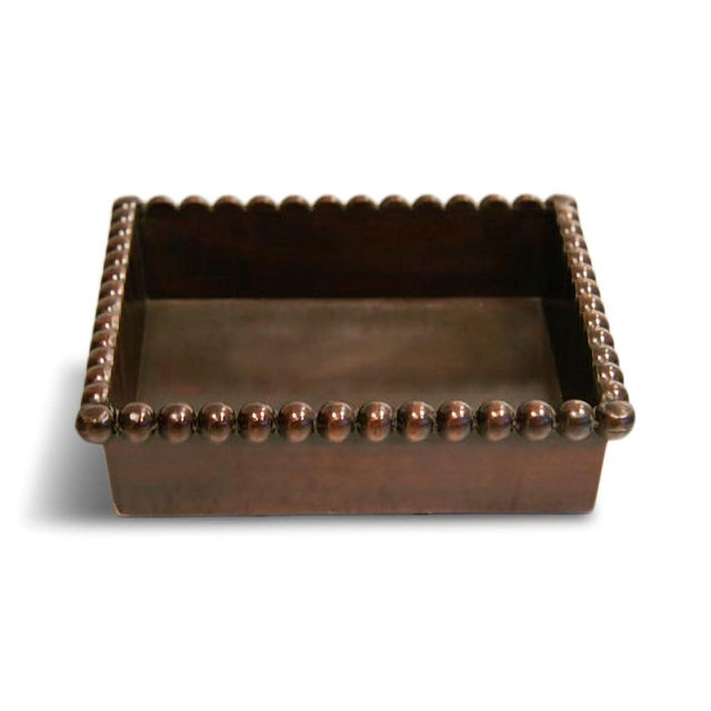 India Handicrafts 12637 Beaded Edge Detail 6 x 6 Inch Copper Cocktail Napkin Serviette Box