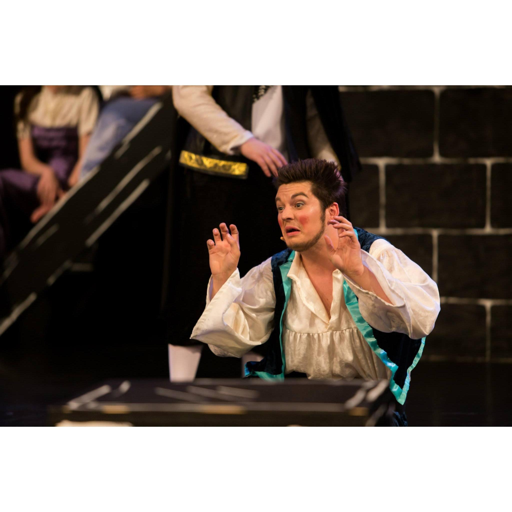 Sophomore year, Chandler & Allison started a tradition of creating shows together. Pictured here, Chandler is playing the Jester in "Once Upon a Mattress." Allison directed it.