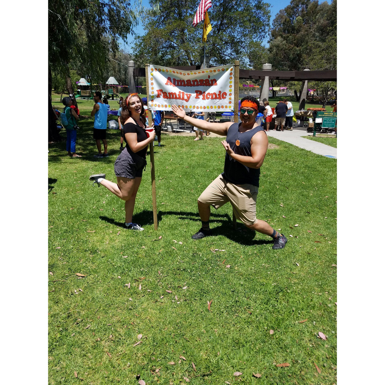 Us at the Almanzan Family Reunion- Ginger got to meet all of Zach's family on his mom side!