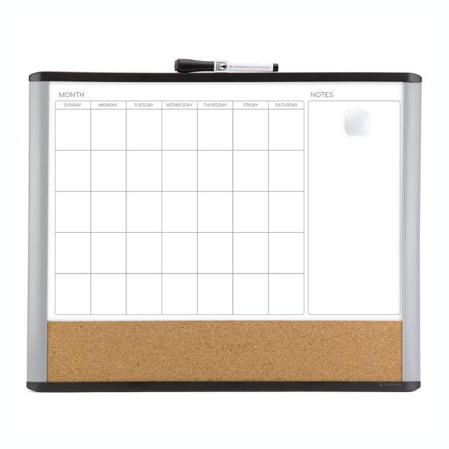 U Brands Magnetic Dry Erase 3-in-1 Calendar Board, 16 x 20 Inches, MOD Black/ Gray Frame, Magnet and Marker Included (388U00-01), Black Grey