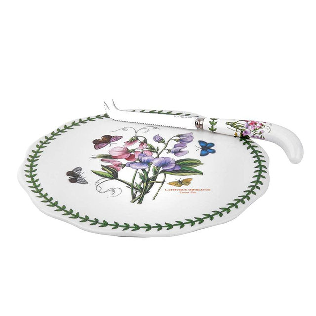 Portmeirion Botanic Garden Cheese Plate and Knife (sweet pea)