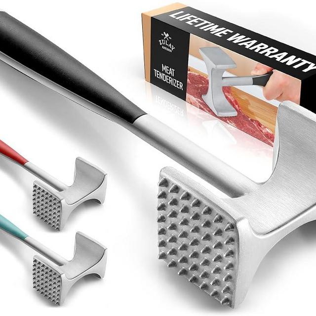 Zulay Professional Meat Tenderizer Tool - Dual Sided Meat Mallet Pounder With Comfort Grip Handle - Heavy Duty Meat Hammer Tenderizer - Meat Tenderizer Mallet & Meat Pounder - (10”) Black