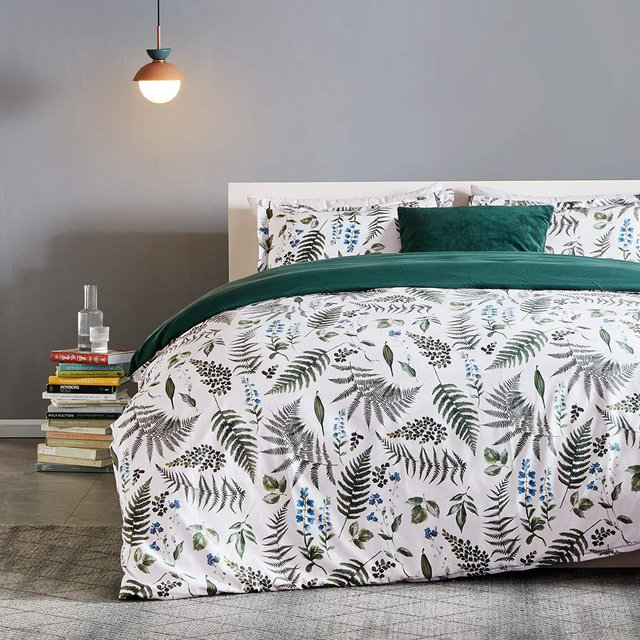 SLEEP ZONE Bedding Duvet Cover Sets Printed Pattern Tropical Plants 120gsm Ultra Soft Zipper Closure Corner Ties, Green, Full/Queen