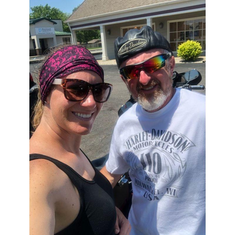 One of our early trips out on the Harley. Boot shopping!