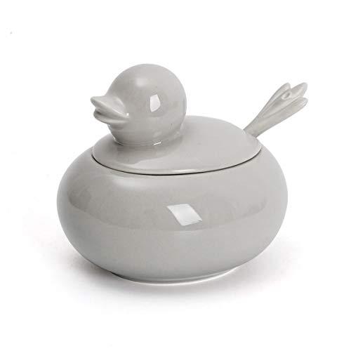 Hsofblues Porcelain Duck Sugar Bowl with Spoon and Lid, Sugar Pot Spice Jar Conditment Pot (Gray)