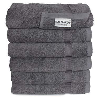 SALBAKOS Luxury Hotel & Spa Turkish Cotton 6-Piece Eco-Friendly Hand Towel Set 16 x 30 Inch, Gray