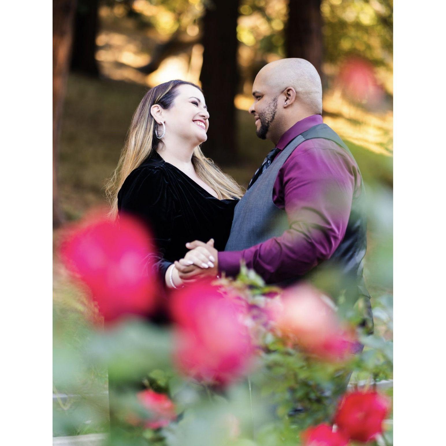Engagement Photo taken at Morcom Rose Garden in Oakland, California by Howard's good friend and groomsman- Albert.
