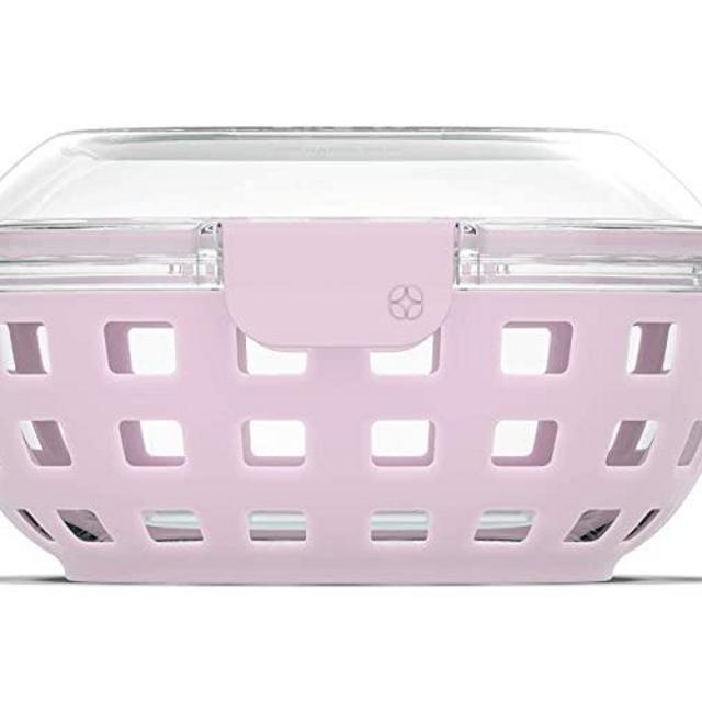 Ello DuraGlass Food Storage Glass Lunch Bowl Container - Meal Prep Container with Silicone Sleeve and Airtight Lid, 5 Cup, Cashmere Pink