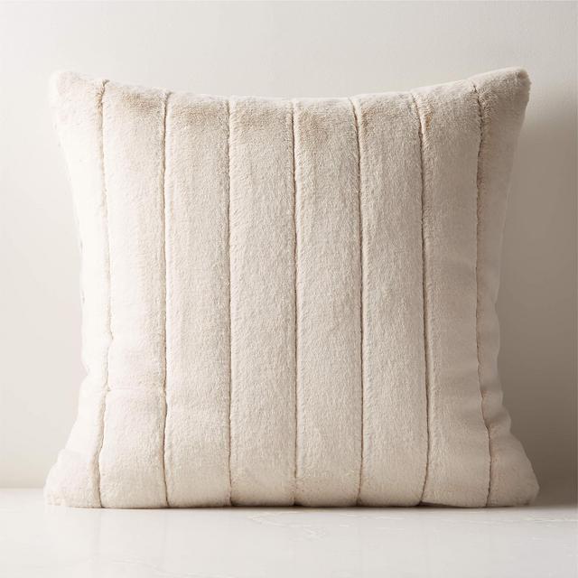 23" Channel Oat Faux Fur Throw Pillow with Feather-Down Insert