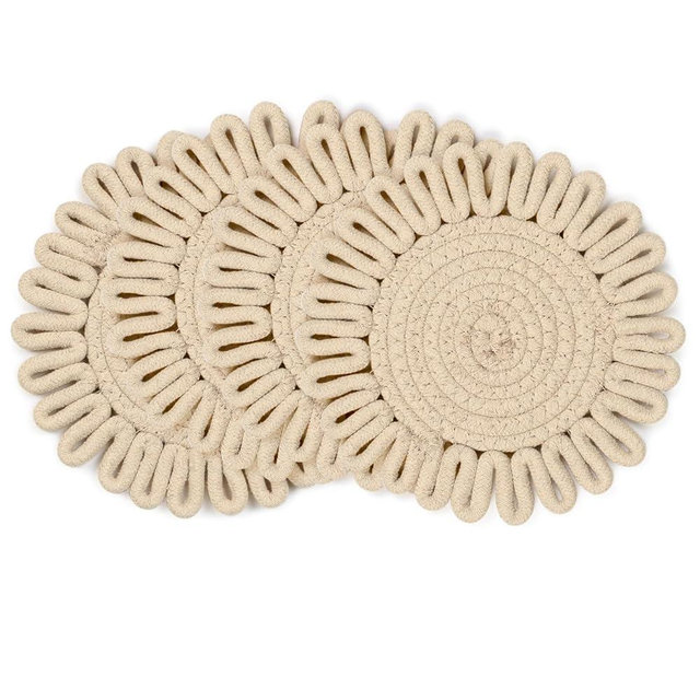 AHHFSMEI 8 Inch Trivets for Hot Dishes Pots and Pans 4pcs Heat Resistant Hot Pads Pot Holders for Kitchen Kitchen Essentials Home Essentials Farmhouse Decor (Little BeigeFlower,4)