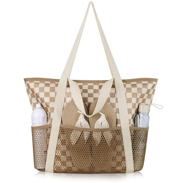 HOMESPON Beach Bag Large Waterproof Sandproof Foldable Tote for Women with Zipper Mesh Pockets for Pool Swim Travel Everyday