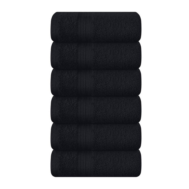 BOUTIQUO Ultra Soft Cotton 6 -Piece Hand Towel Set 16x24 Inch, Ideal for use in Bathroom, Kitchen, Gym, Spa & General Cleaning, Compact & Lightweight Multi Purpose Hand Towels - Black