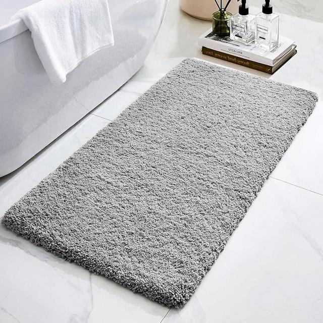 Ruggnovea Bathroom Runner Rug 24x59 Grey Machine Washable Plush Long Bath Mat Thick Non Slip Bath Rug for Bathroom Floor Large Absorbent Rug for Tub