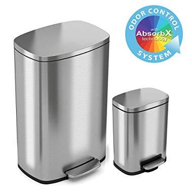 iTouchless SoftStep Trash Can Combo Pack, 13.2/1.32, Silver 13 Gal and 1.3 Gal
