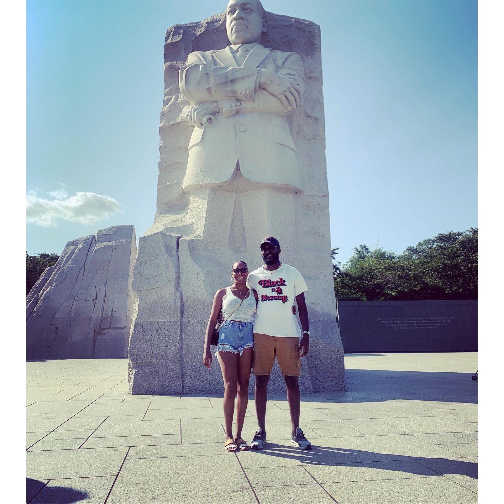 Tim is almost as tall at the MLK memorial! The couple snapped this pic in August 2021 after Amanda's first D.C. visit to meet the Alston's and Watsons!