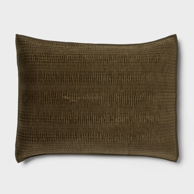 Standard Ruched Velvet Quilt Sham Green - Threshold™