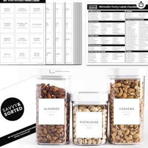 SAVVY & SORTED White Labels for Containers, 180 Kitchen Labels for Food Storage Container Labels, Pantry Labels for Food Containers, Organize Pantry Essentials Canister Labels