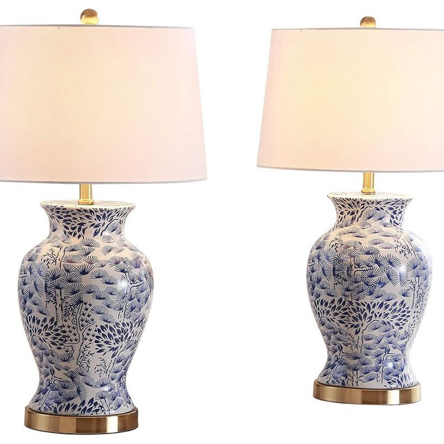 SAFAVIEH Lighting Collection Alona Blue/ White Chinoiserie 28-inch Bedroom Living Room Home Office Desk Nightstand Table Lamp Set of 2 (LED Bulbs Included)