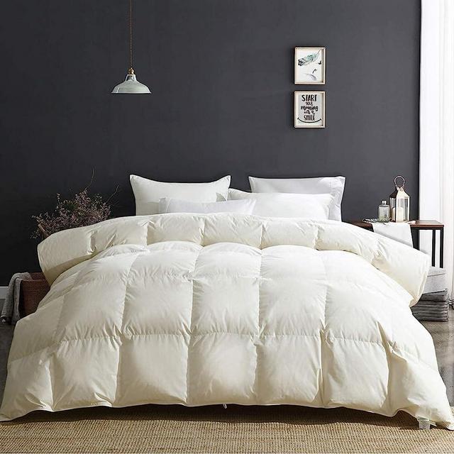 APSMILE Fluffy Heavyweight Feathers Down Comforter Oversized King, Thick Feathers Down Duvet for Winter Climates-Luxury 100% Organic Cotton, 750 Fill Power Duvet Insert (Ivory White, 120x98)
