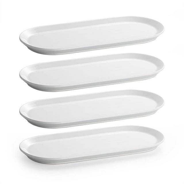 Gacoree Long Oval Serving Platter, 13 Inch Ceramic Oval Long Serving Tray for Appetizers, Sushi, Charcuterie, Narrow Platters for Party, Entertaining, Set of 4