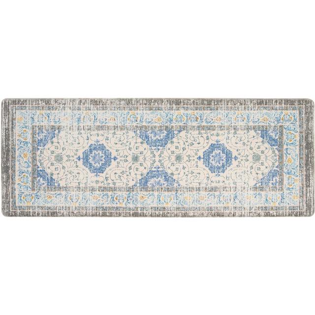 World Rug Gallery Traditional Anti Fatigue Standing Mat - Blue 18"x47"