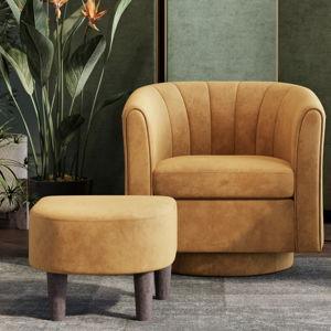 Swivel Accent Chair with Ottoman, Velvet Barrel Chair for Living Room