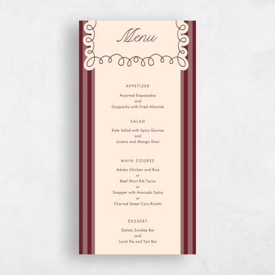 Red Standard Wedding Menu - Imogen