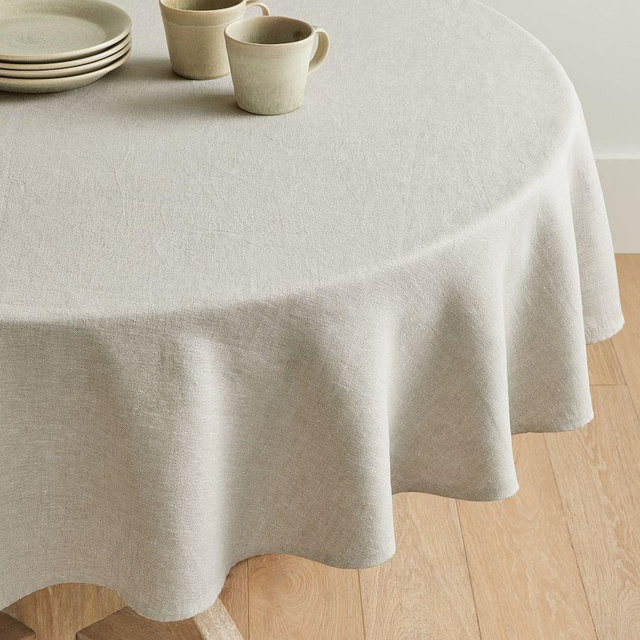 Mason Round Tablecloth, 70", Flax