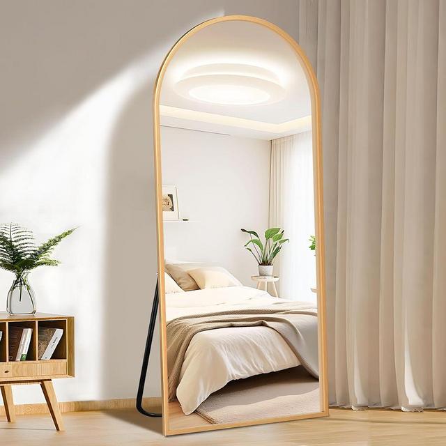 FURNIinspire Large Size Arched Full Length Mirror with Stand, 71"x32" Full Body Mirror Standing Hanging or Leaning Wall, Arch Wall Mirror with Aluminum Alloy Thin Frame for Bedroom Living Room Gold