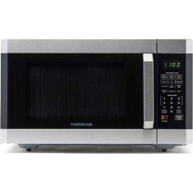 Farberware Countertop Microwave 1100 Watts, 1.6 cu ft - Smart Sensor Microwave Oven With LED Lighting and Child Lock - Perfect for Apartments and Dorms - Easy Clean - Stainless Steel