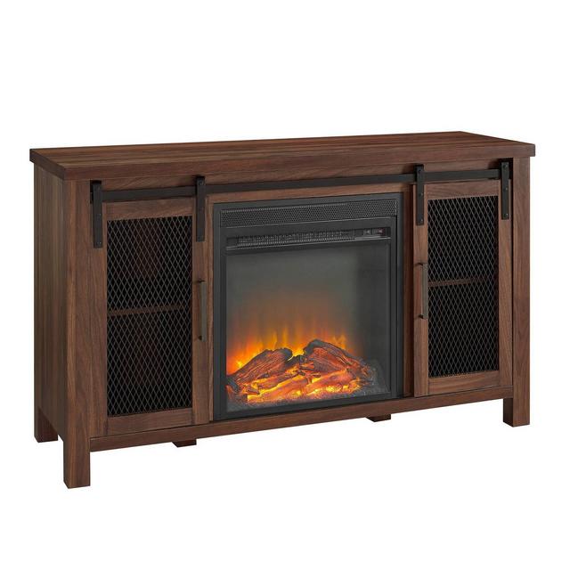 Rustic Farmhouse Fireplace TV Stand for TVs up to 55" Dark Walnut - Saracina Home