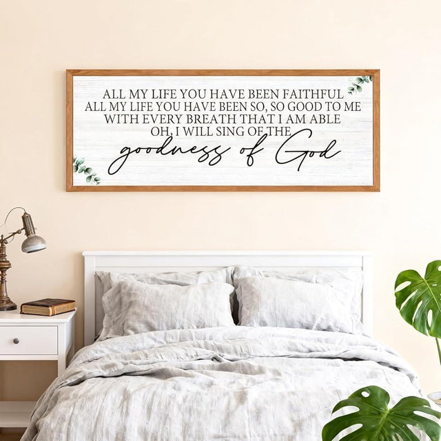 Goodness of God Framed Wall Art, 40''×15'' Positive Religious Long Natural Bible Verse for Christian God Jesus Christ Prayer, Vintage Rustic Holy Catholic Scripture Decor Natural