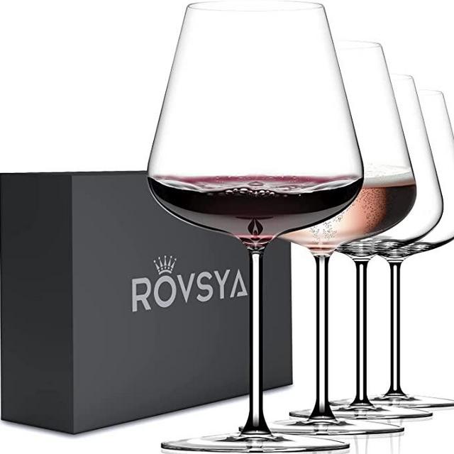 ROVSYA Red Wine Glasses Set of 4 - 28oz Large Wine Glasses Hand Blown Crystal-Clearer,Lighter for Wine Tasting, Gift Packaging for Valentine's Day, Anniversary, Father's Day, Birthday